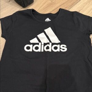 adidas Black Tee with White Logo - Kids Short Sleeve